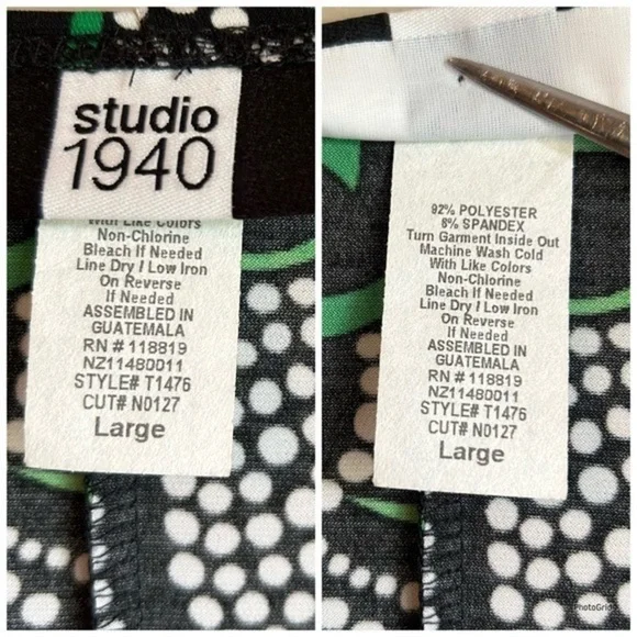 Studio 1940 Green Floral & Polka Dot Polyester Empire Waist Women’s Blouse Sz L - Picture 5 of 14